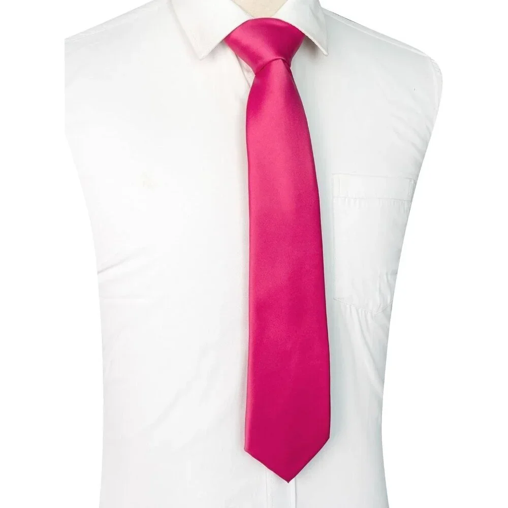 Men's Hot Pink Solid Pure Color Imported Polyester Formal Neck Ties